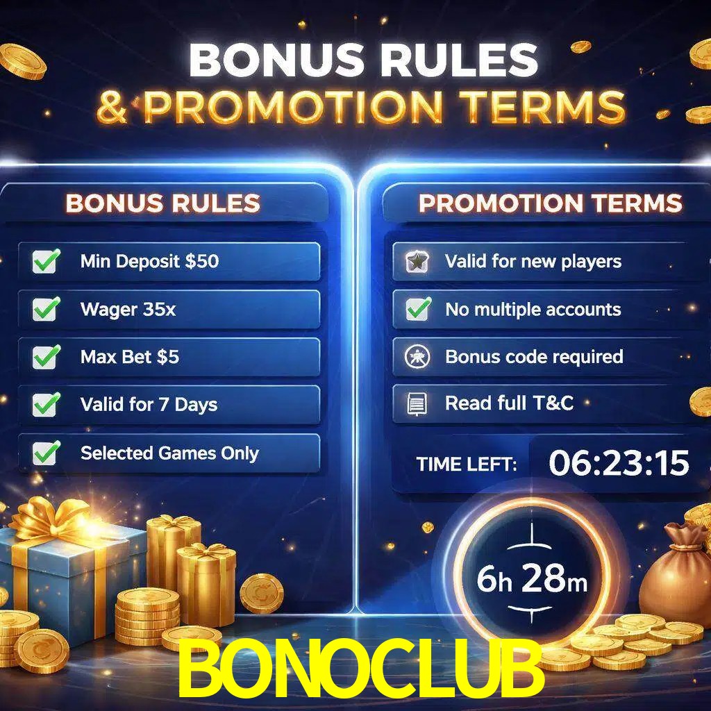 Reglas de promoción BONOCLUB y condiciones de bonos explicadas visualmente